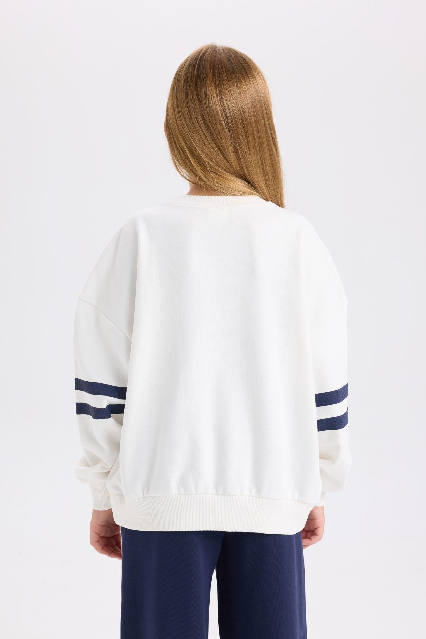 GIRLS & TEENS NAVY Girl Oversize Wide Mold Crew Neck Striped Sweatshirt