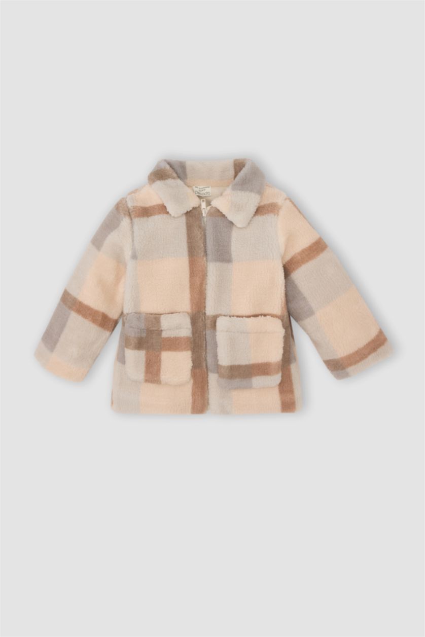 BÉBÉ FILLE Bleu Cardigan en Peluche à Col de chemise avec fermeture éclair pour Fille