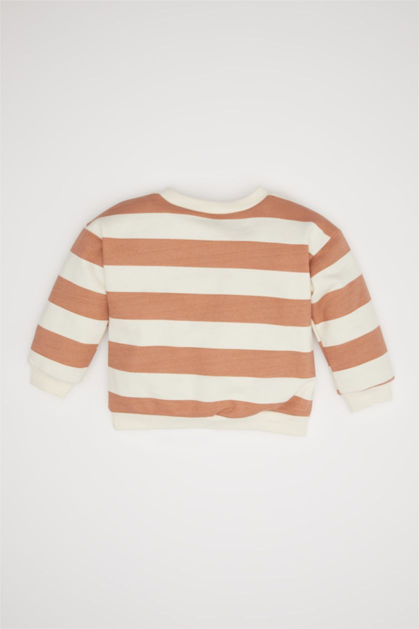 Kız Bebek Vizon Disney Mickey & Minnie Bisiklet Yaka Çizgili Sweatshirt Kız Bebek