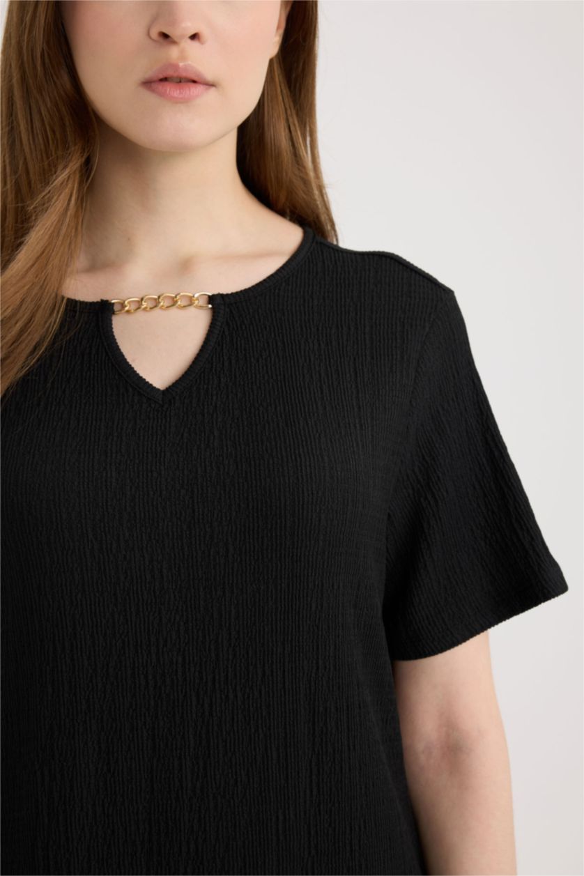 نساء أسود فستان قصير منسوج قصة عادية بياخة مستديرة