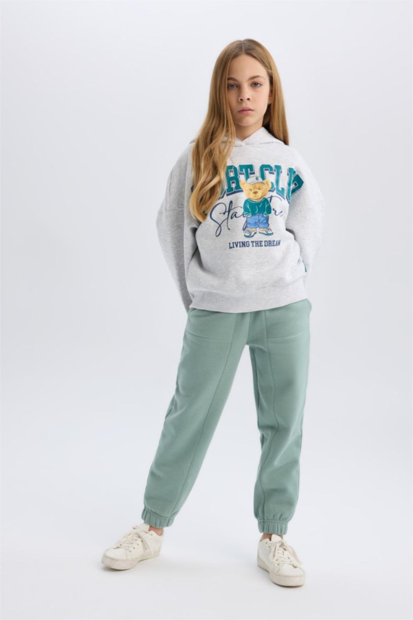 GIRLS & TEENS Light Green Girl Elastic Waist Leg Basic Thick Jogger Sweatpants