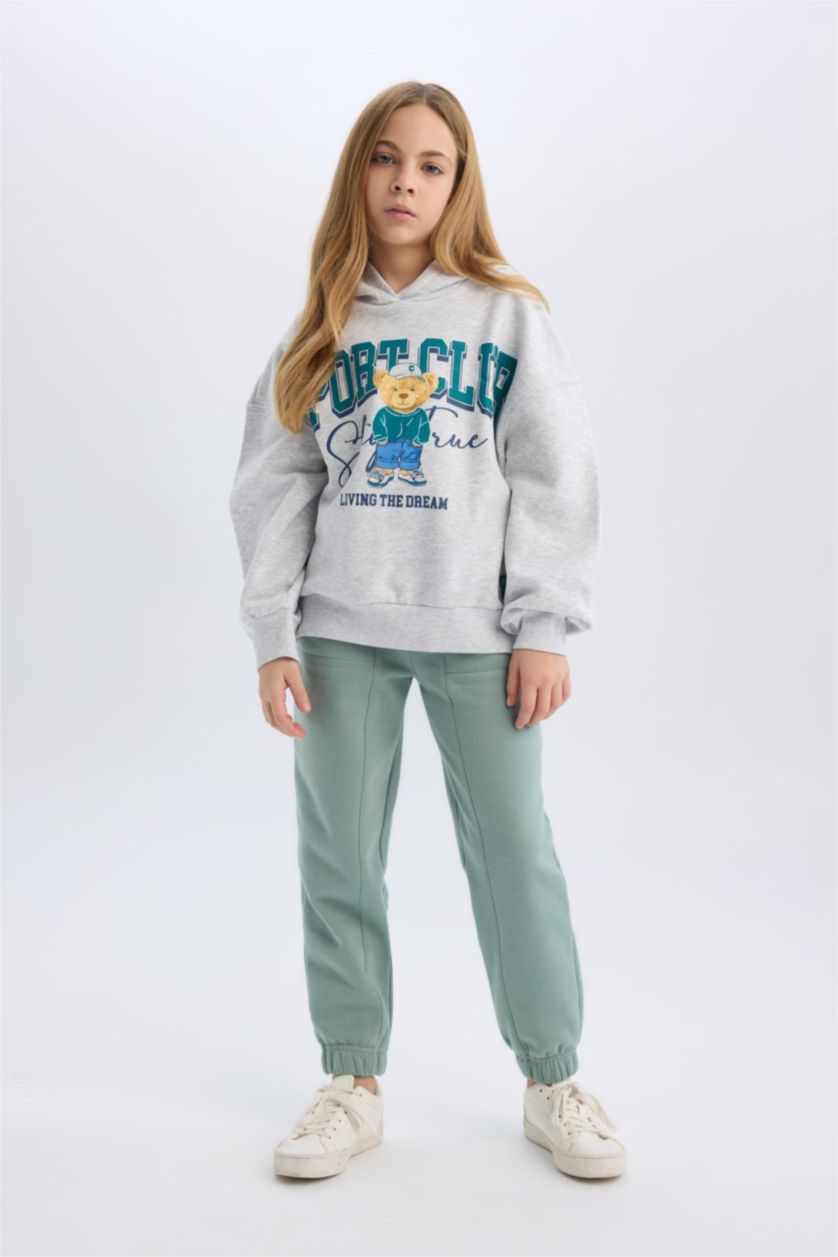 GIRLS & TEENS Light Green Girl Elastic Waist Leg Basic Thick Jogger Sweatpants