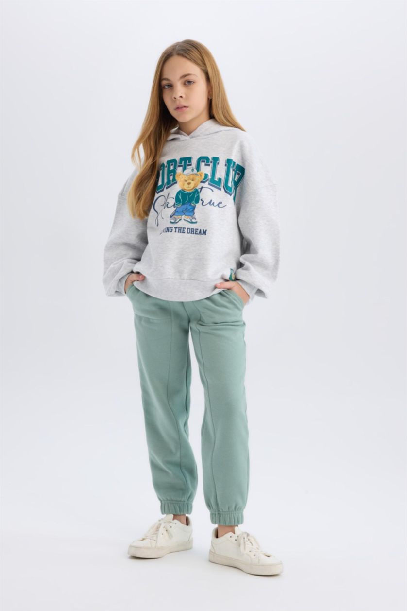 GIRLS & TEENS Light Green Girl Elastic Waist Leg Basic Thick Jogger Sweatpants