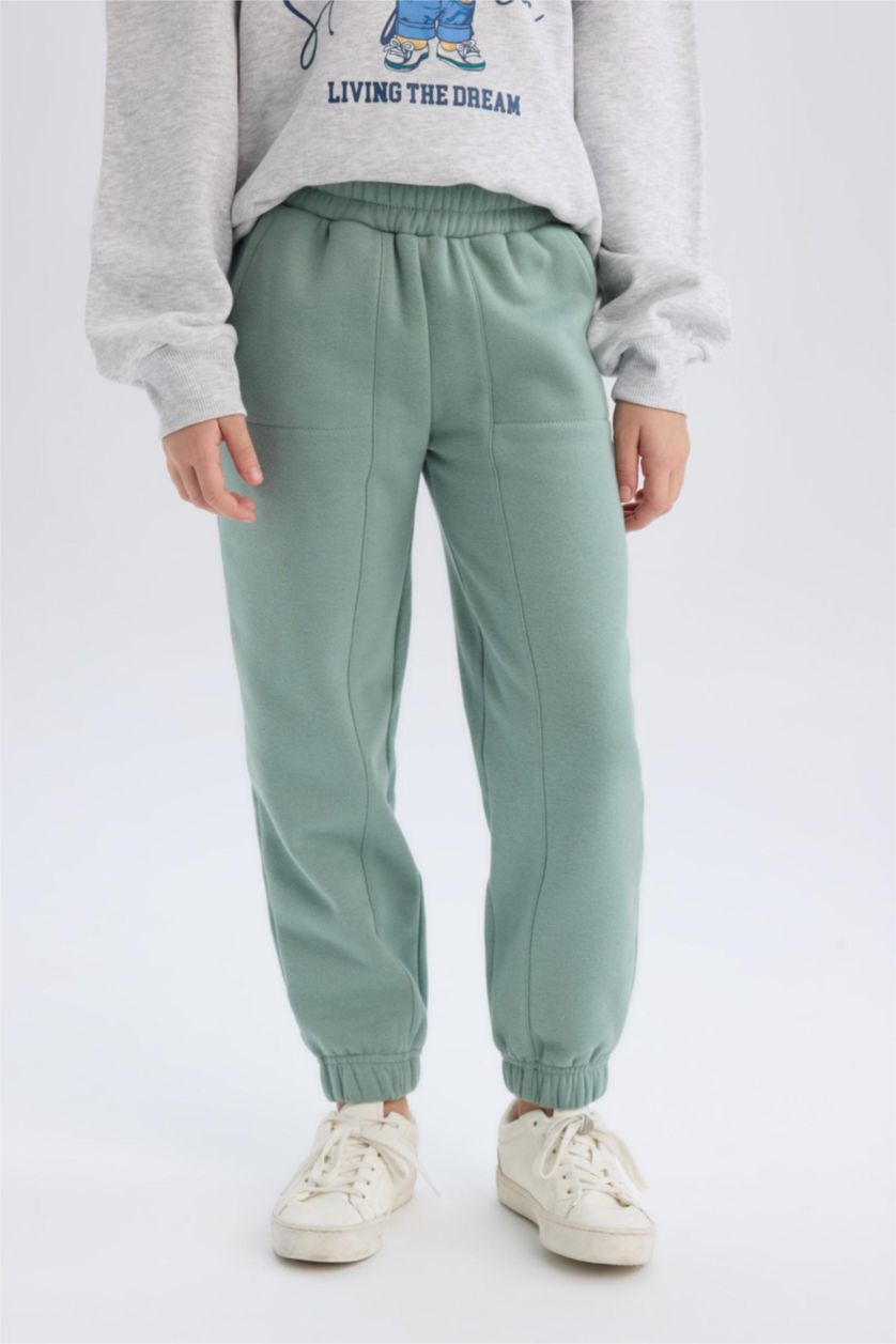 GIRLS & TEENS Light Green Girl Elastic Waist Leg Basic Thick Jogger Sweatpants