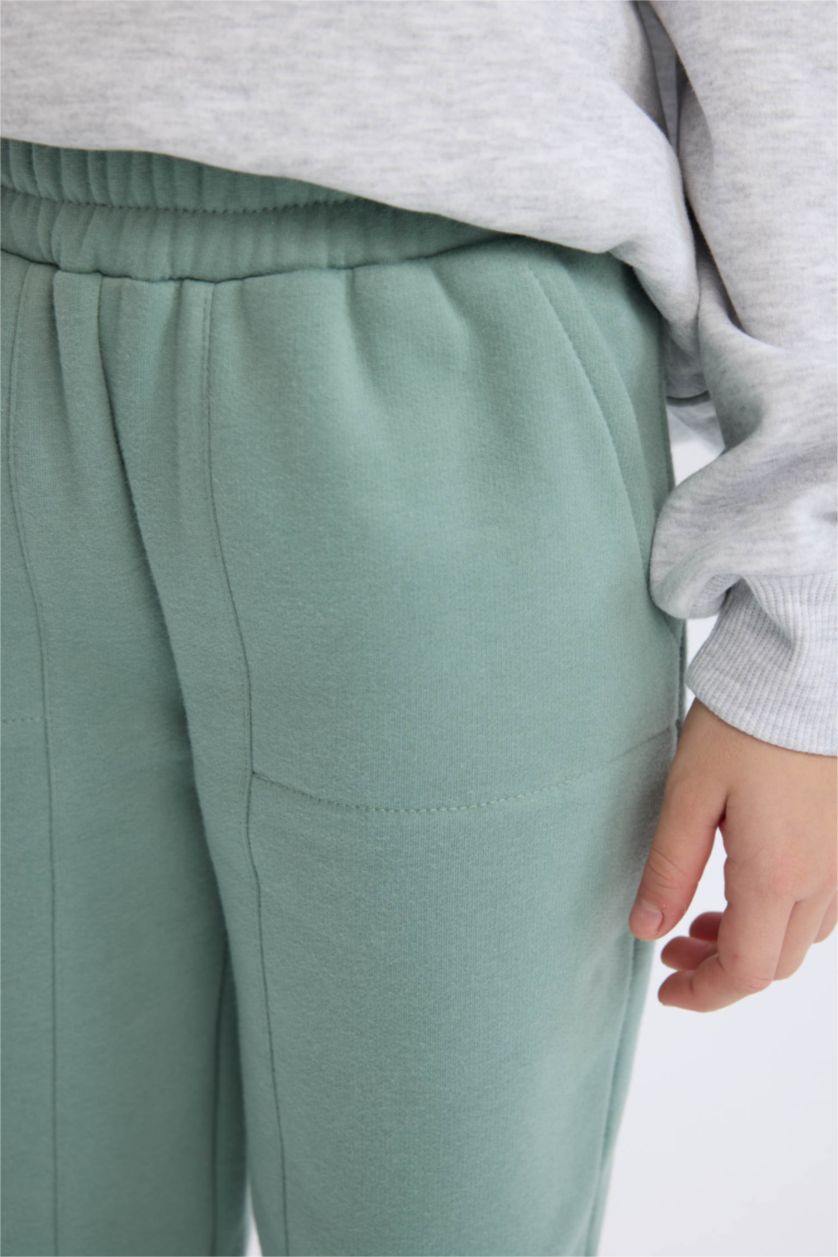 GIRLS & TEENS Light Green Girl Elastic Waist Leg Basic Thick Jogger Sweatpants