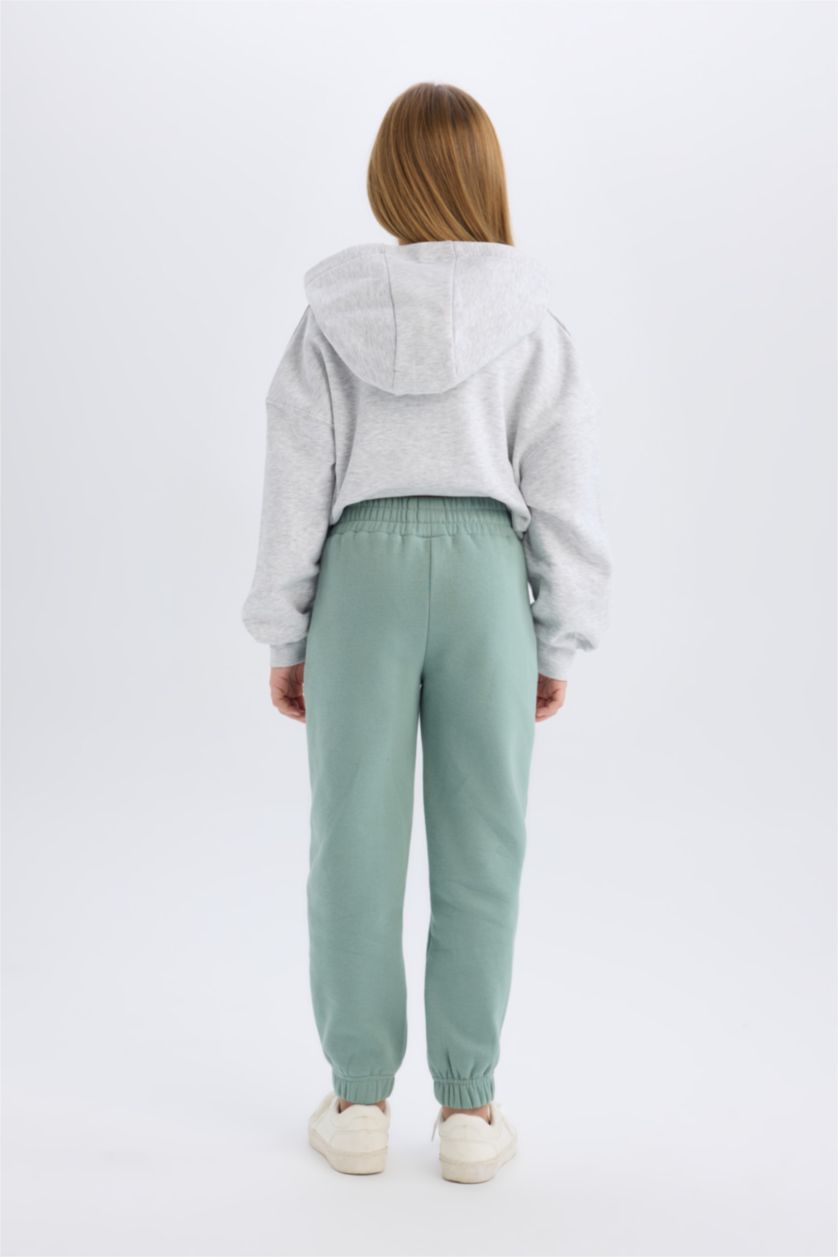 GIRLS & TEENS Light Green Girl Elastic Waist Leg Basic Thick Jogger Sweatpants