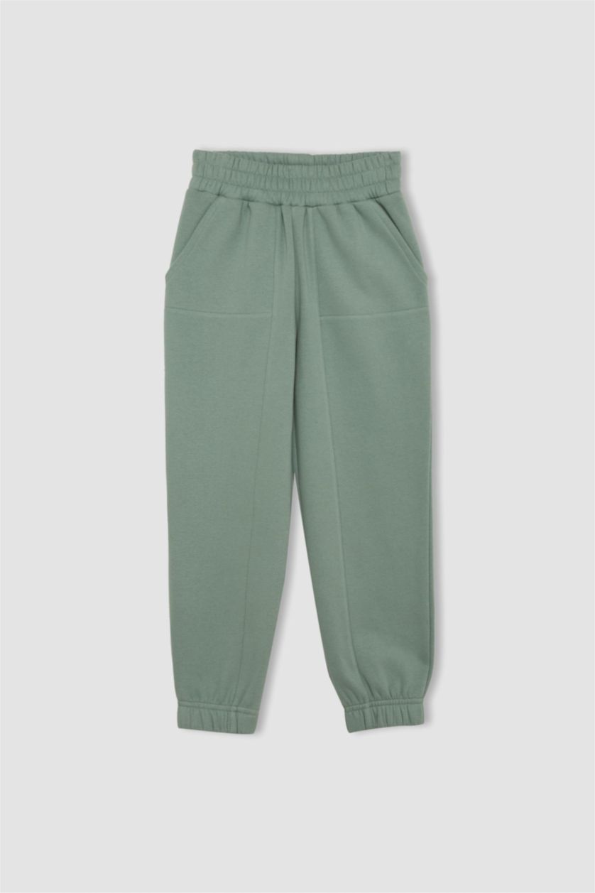 GIRLS & TEENS Light Green Girl Elastic Waist Leg Basic Thick Jogger Sweatpants