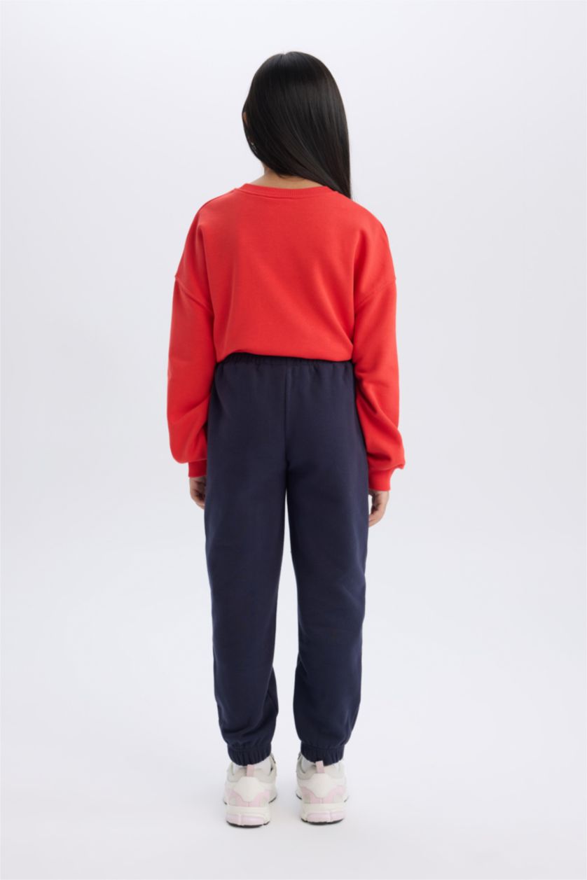 Kız Çocuk - Genç Kız Lacivert Kız Çocuk Beli Paçası Lastikli Cepli Basic Düz Jogger Eşofman Altı