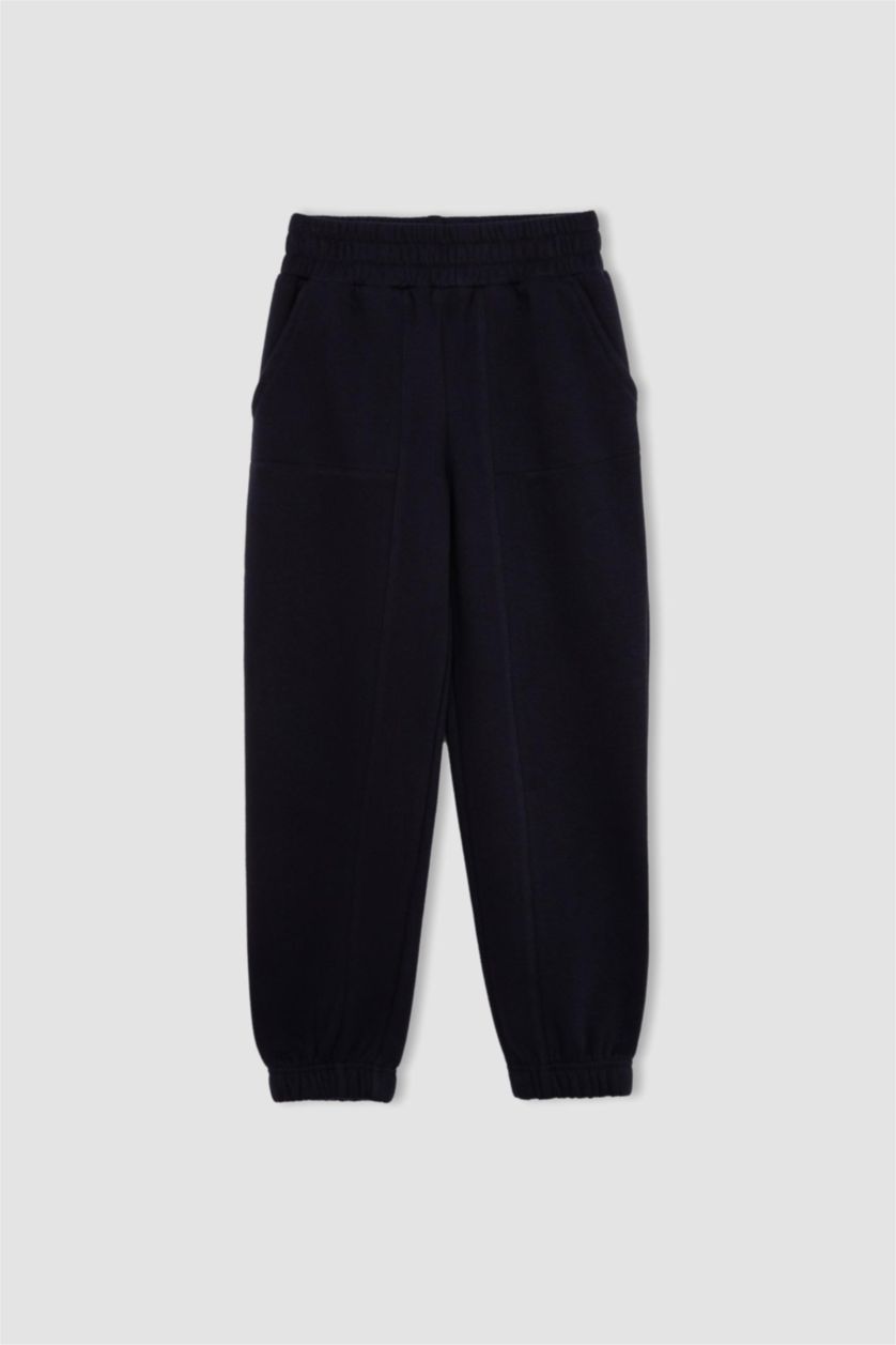 Kız Çocuk - Genç Kız Lacivert Kız Çocuk Beli Paçası Lastikli Cepli Basic Düz Jogger Eşofman Altı