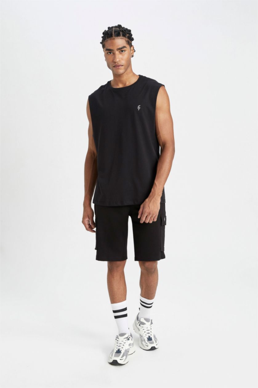 Erkek Siyah Standart Fıt Kısa Paça Şort