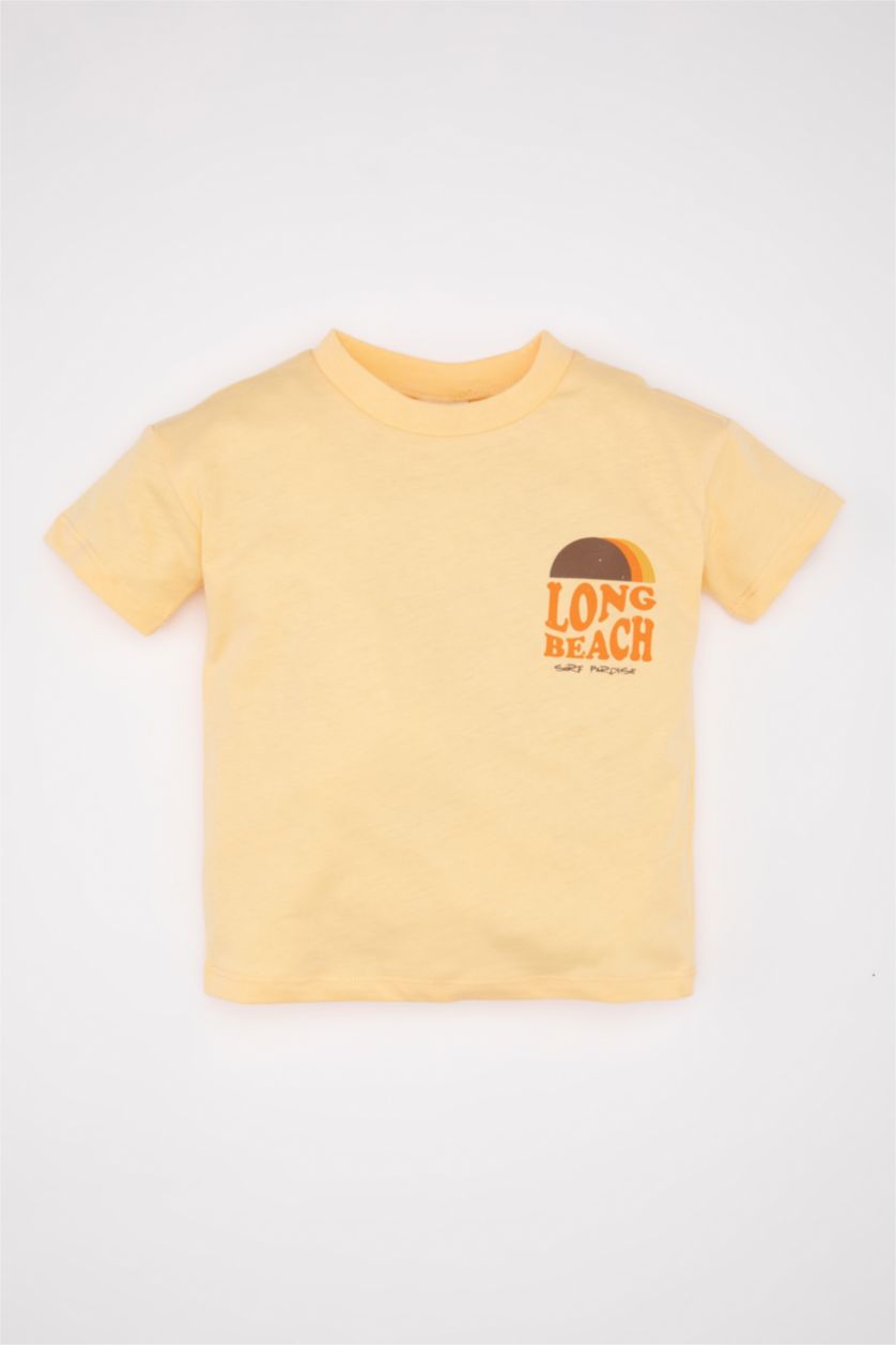 Baby Boy Light Yellow Baby Boy Back Printed Short Sleeve T-Shirt