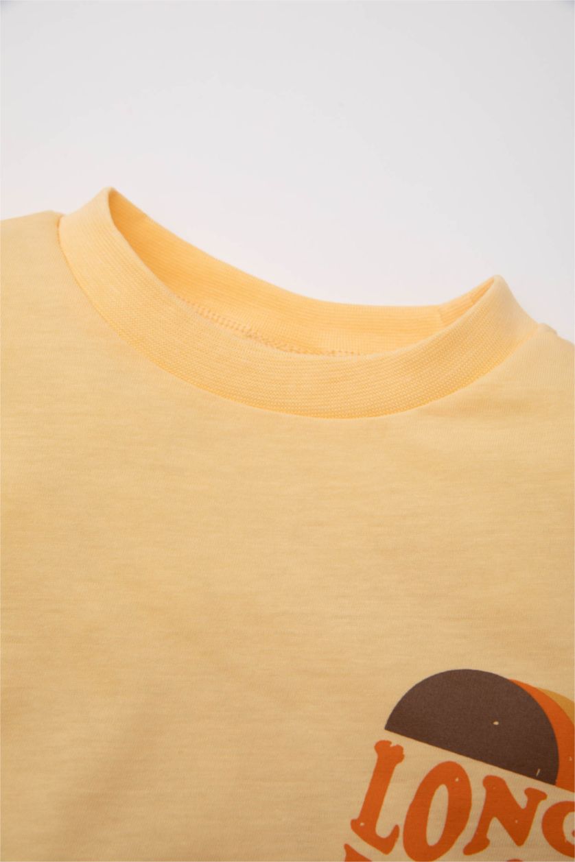 Baby Boy Light Yellow Baby Boy Back Printed Short Sleeve T-Shirt