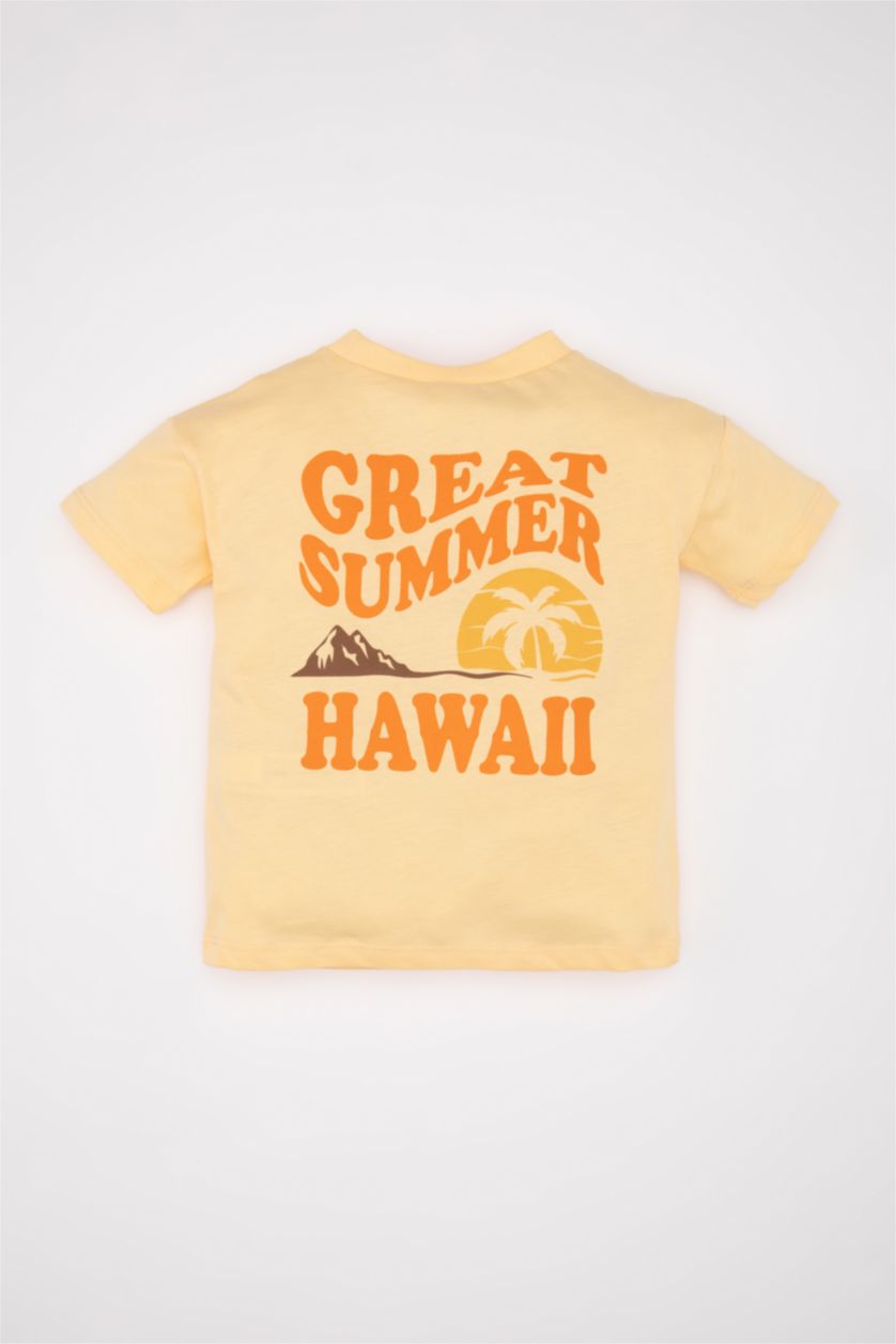 Baby Boy Light Yellow Baby Boy Back Printed Short Sleeve T-Shirt