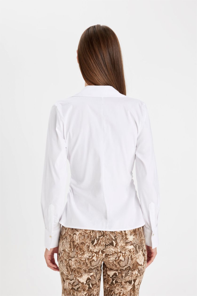 نساء Violet Beyaz قميص كم طويل بوبلين سليم فيت