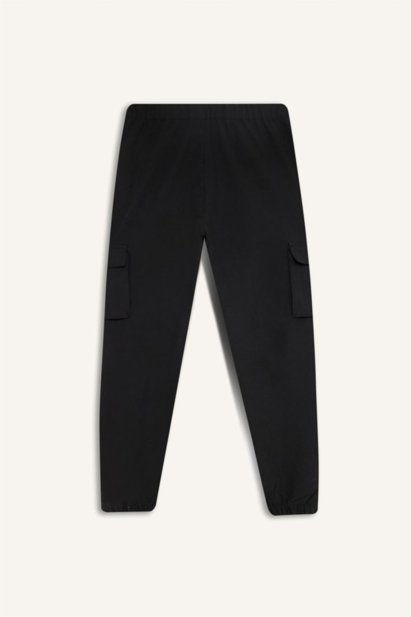 Erkek Siyah Sporcu Jogger Eşofman Altı Slim Fit Dar Kesim Dokuma Kargo Cepli Standart Paça