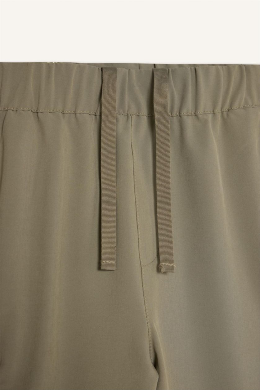 Erkek Açık Haki Sporcu Jogger Eşofman Altı Slim Fit Dar Kesim Dokuma Kargo Cepli Standart Paça