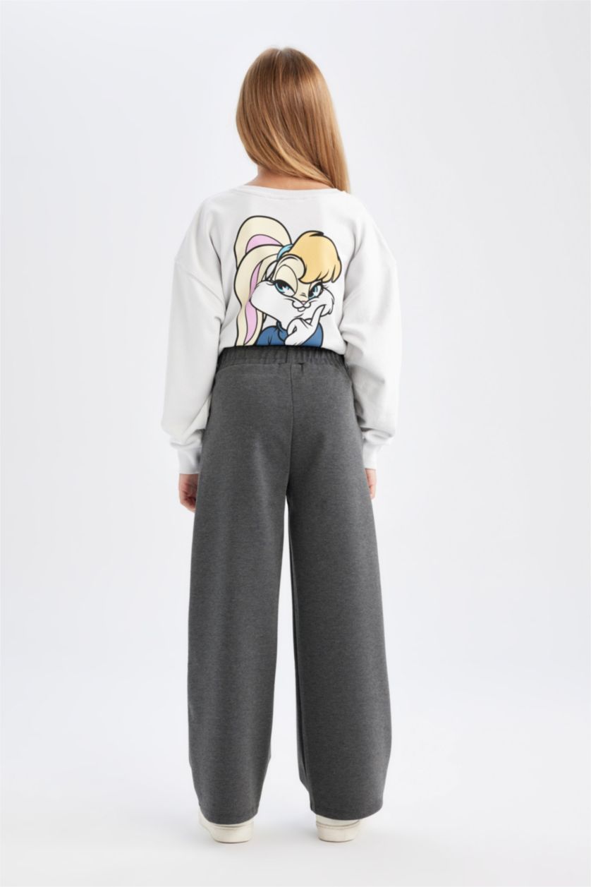 Kız Çocuk - Genç Kız Antasit Melanj Wide Leg Geniş Bol Paça Beli Lastikli Basic Düz Eşofman Altı Kız Çocuk