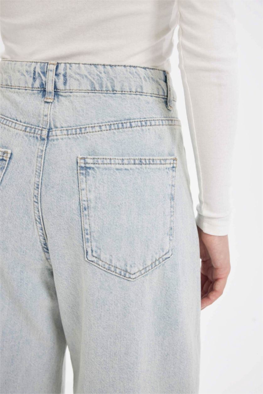 FEMME BLEU Clair Pantalon Jean Baggy Ample Coupe Ballon Taille Haute et Longueur Cheville