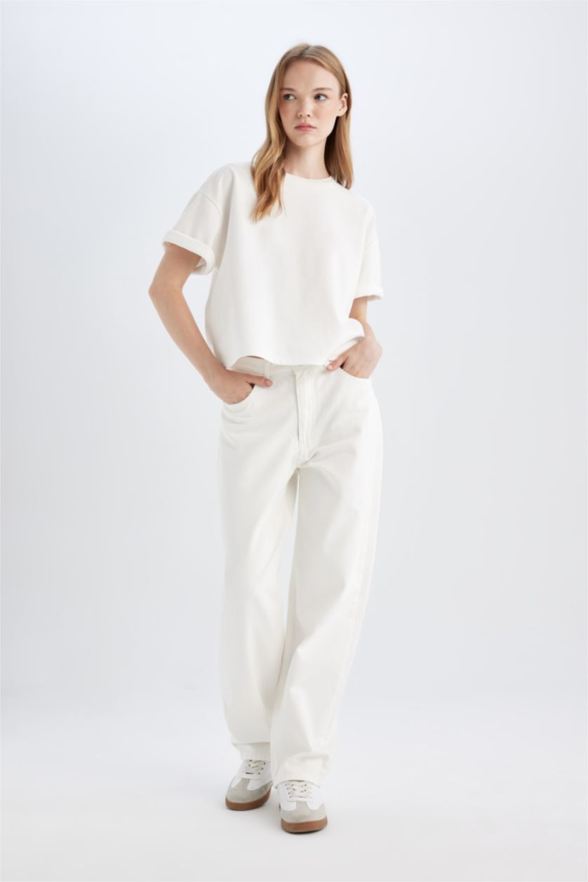 WOMAN White Balloon Fit Baggy High Waist Long Jeans