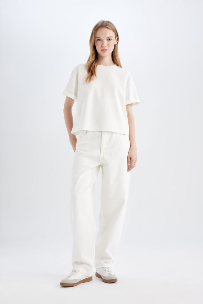 WOMAN White Balloon Fit Baggy High Waist Long Jeans