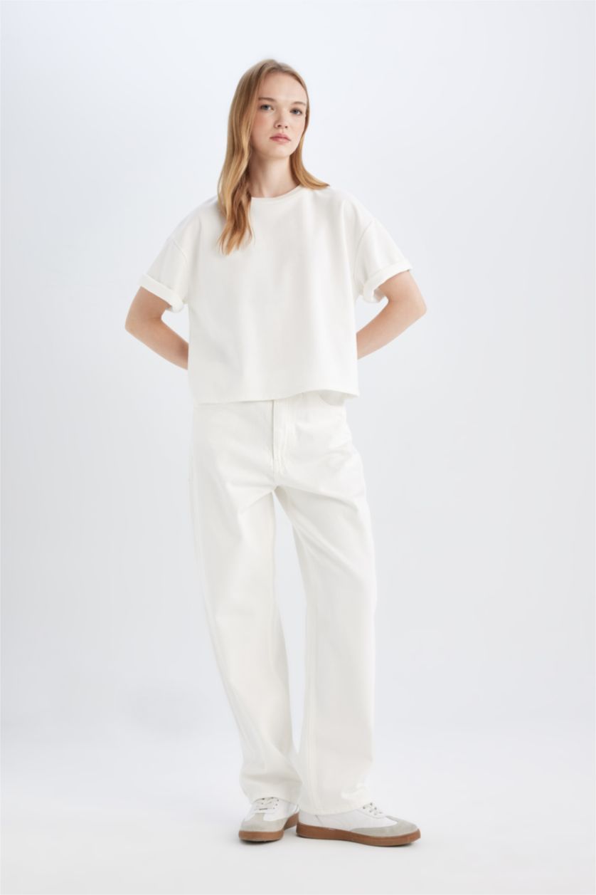 WOMAN White Balloon Fit Baggy High Waist Long Jeans