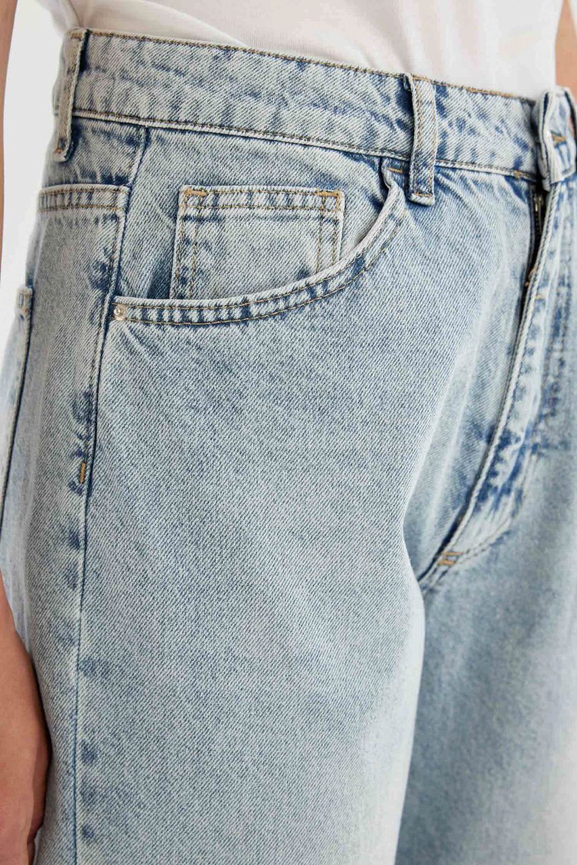 نساء أزرق فاتح سروال جينز باجي بخصر عالي