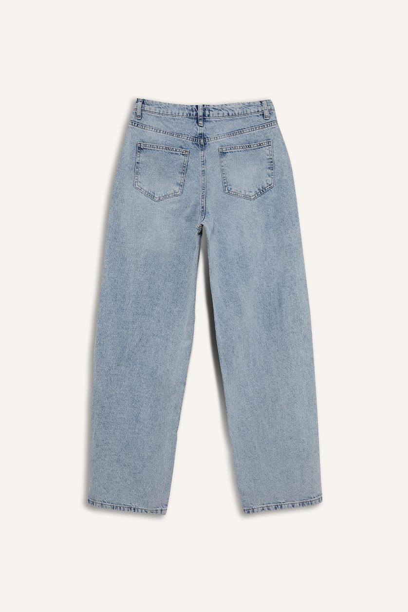 نساء أزرق فاتح سروال جينز باجي بخصر عالي