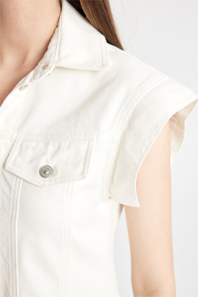 Kadın Beyaz Fashion Fit Kolsuz Beyaz Mini Jean Elbise