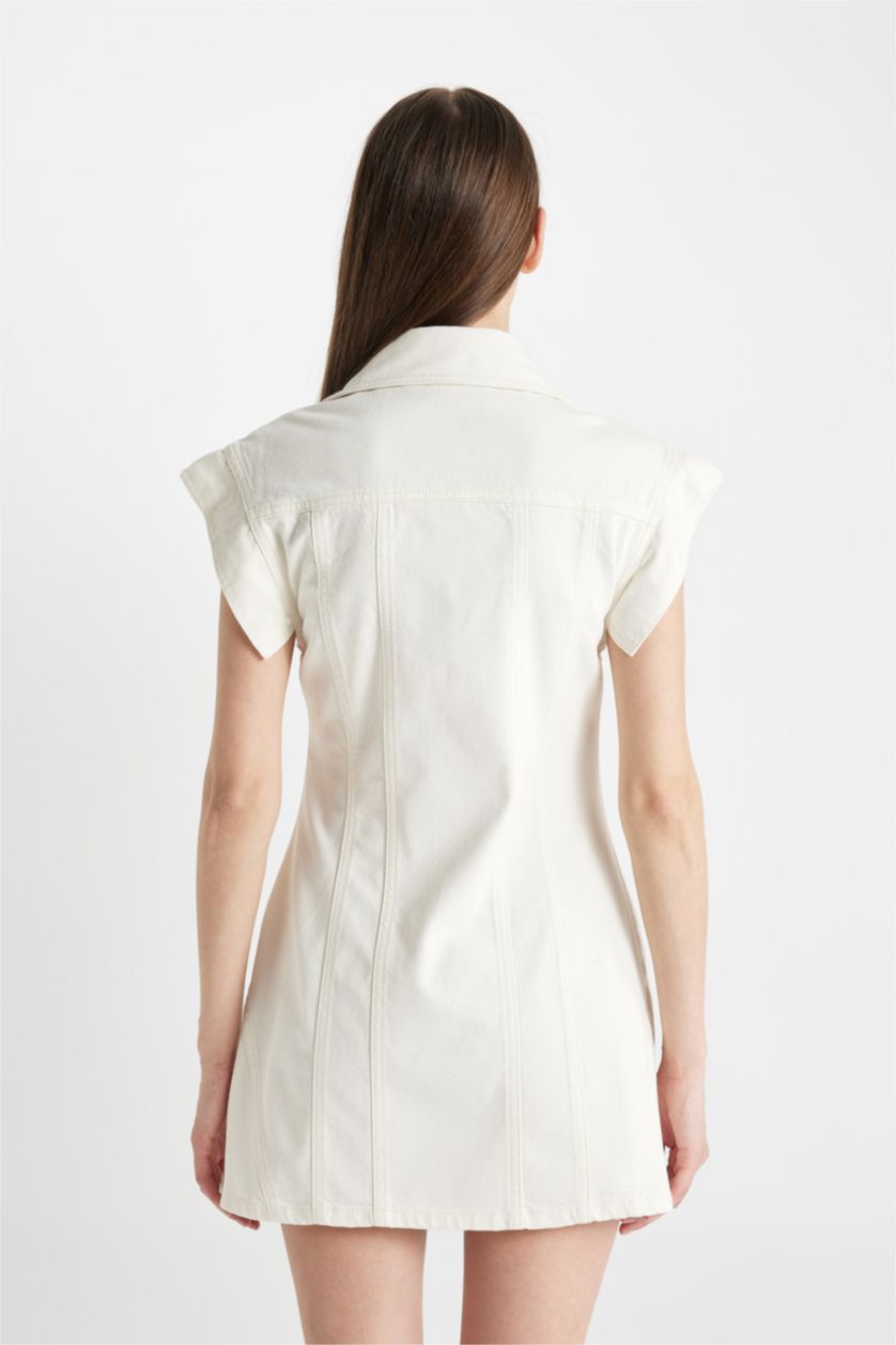 Kadın Beyaz Fashion Fit Kolsuz Beyaz Mini Jean Elbise