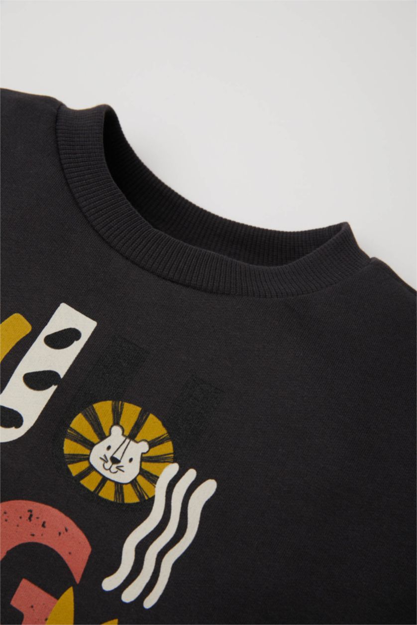 BÉBÉ GARÇON Anthracite Sweat-Shirt Coupe Régulière Col Rond à Motif Animalier