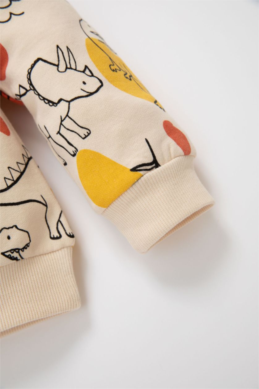 مولود ذكر حجري فاتح سويت شيرت اولادي بطباعة حيوانات قصة عادية ببطانة ناعمة