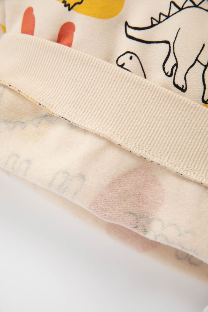 مولود ذكر حجري فاتح سويت شيرت اولادي بطباعة حيوانات قصة عادية ببطانة ناعمة