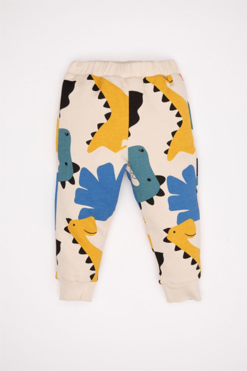 Erkek Bebek Açık Taş Erkek Bebek 2'li Takım Dinozor Desenli Sweatshirt Beli Lastikli Eşofman Altı