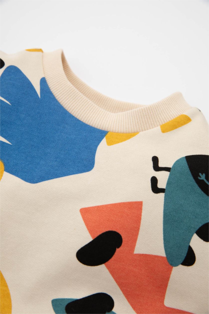 Erkek Bebek Açık Taş Erkek Bebek 2'li Takım Dinozor Desenli Sweatshirt Beli Lastikli Eşofman Altı