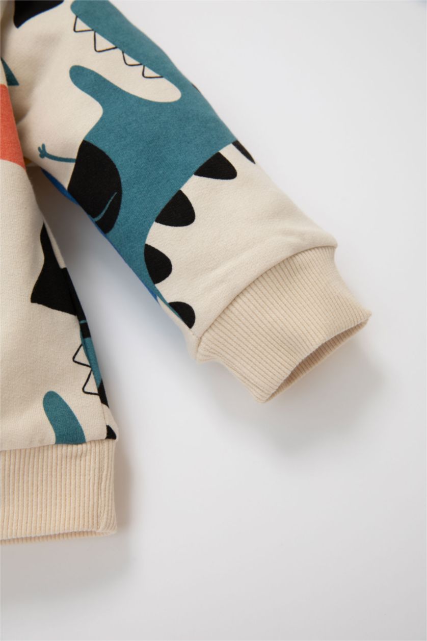 Erkek Bebek Açık Taş Erkek Bebek 2'li Takım Dinozor Desenli Sweatshirt Beli Lastikli Eşofman Altı