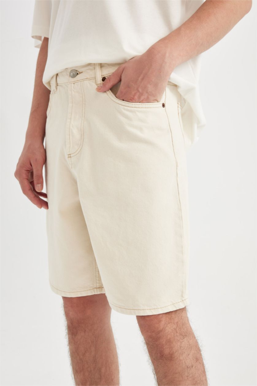 Erkek Kum Straight Fit Jean Bermuda Şort