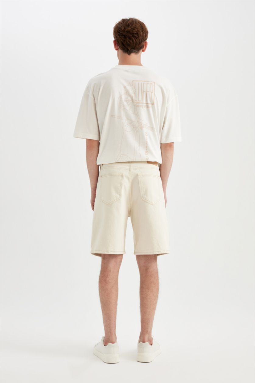 Erkek Kum Straight Fit Jean Bermuda Şort