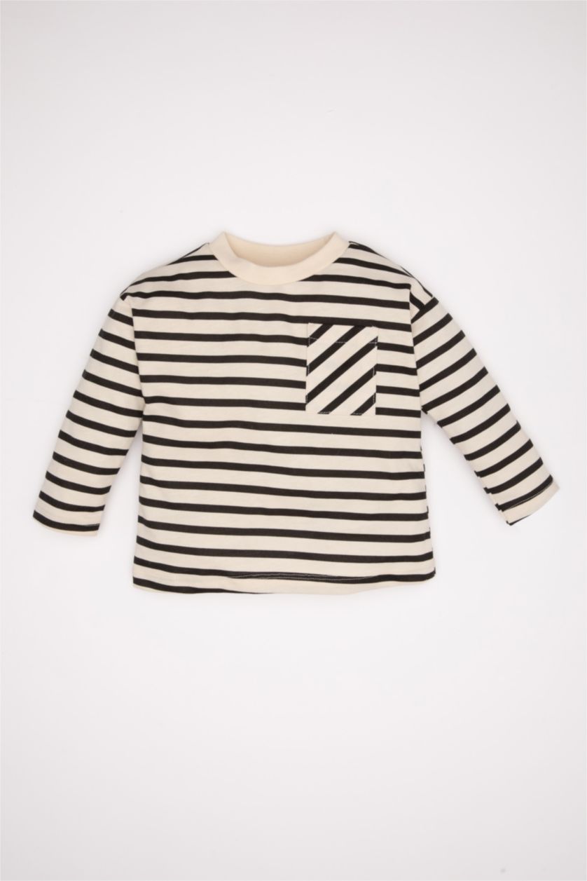 BABY BOY Light Stone Baby Boy Regular Fit Crew Neck Striped T-Shirt