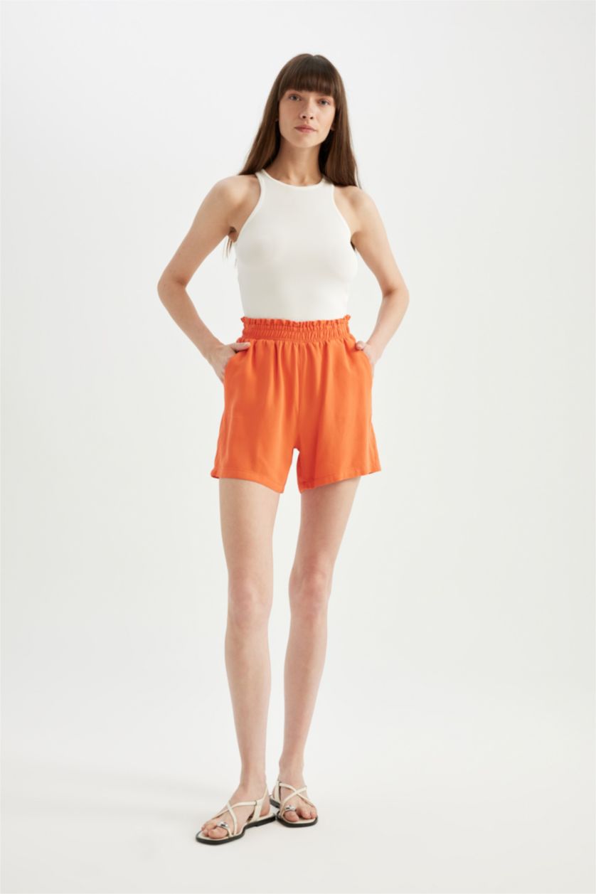 WOMAN Orange Relax Fit Linen Blended Paperbag Waist Wide Leg Shorts