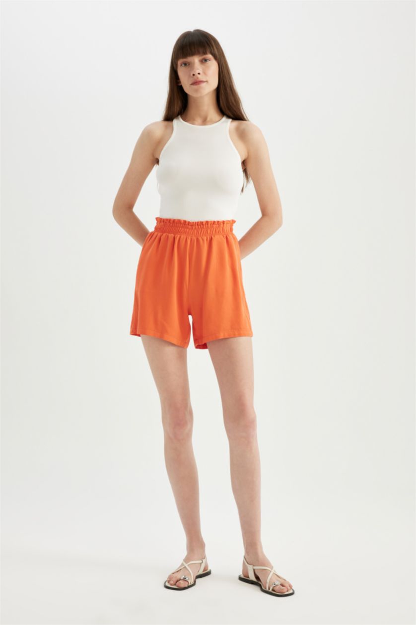 WOMAN Orange Relax Fit Linen Blended Paperbag Waist Wide Leg Shorts