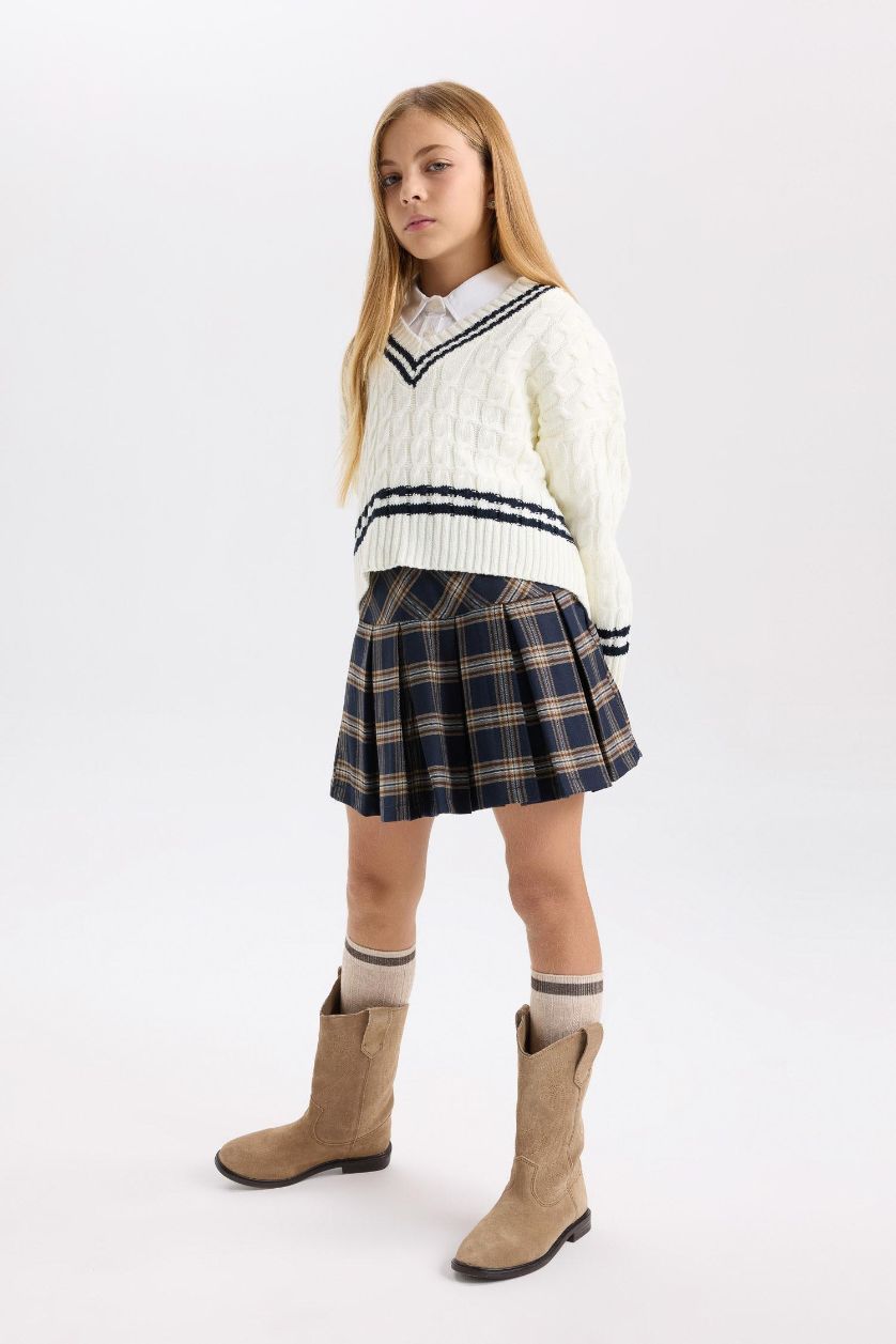 Kız Çocuk - Genç Kız Lacivert Kareli Kolej Etek Kız Çocuk