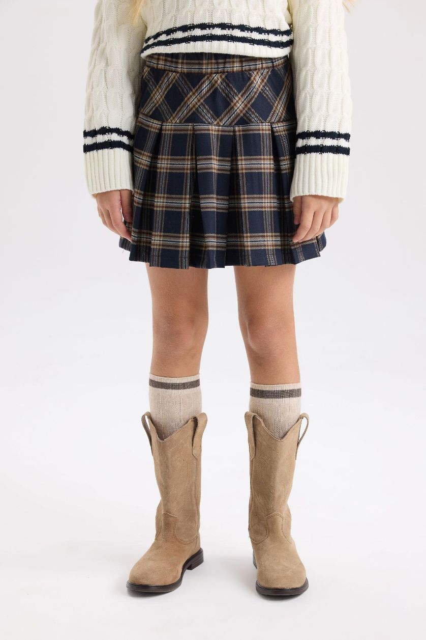 Kız Çocuk - Genç Kız Lacivert Kareli Kolej Etek Kız Çocuk