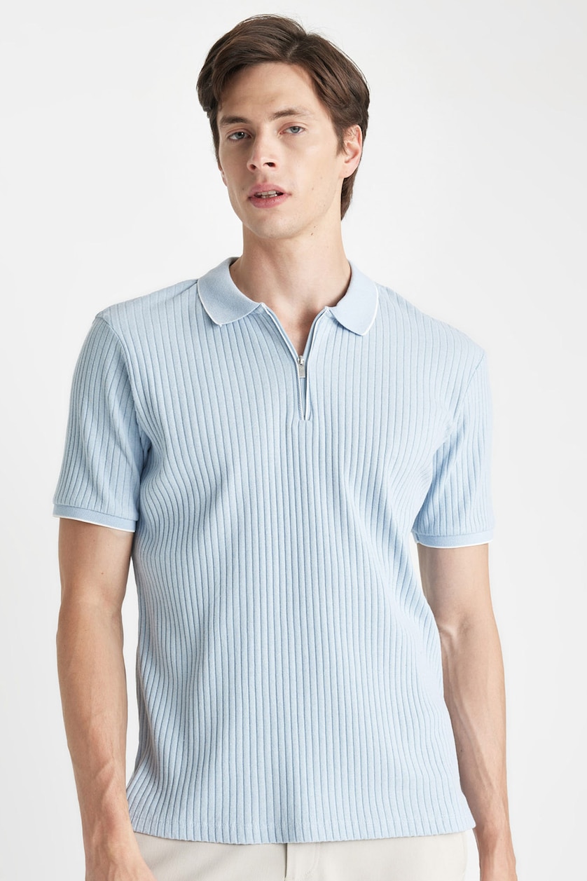 رجال أزرق فاتح Slim Fit Camisole Short Sleeve Polo T-Shirt