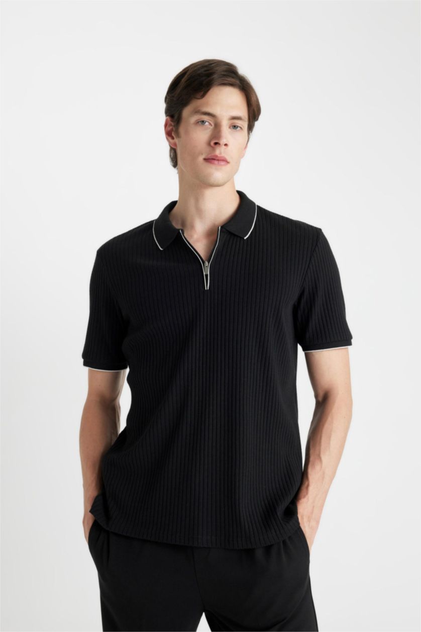 رجالي أسود Slim Fit Camisole Short Sleeve Polo T-Shirt