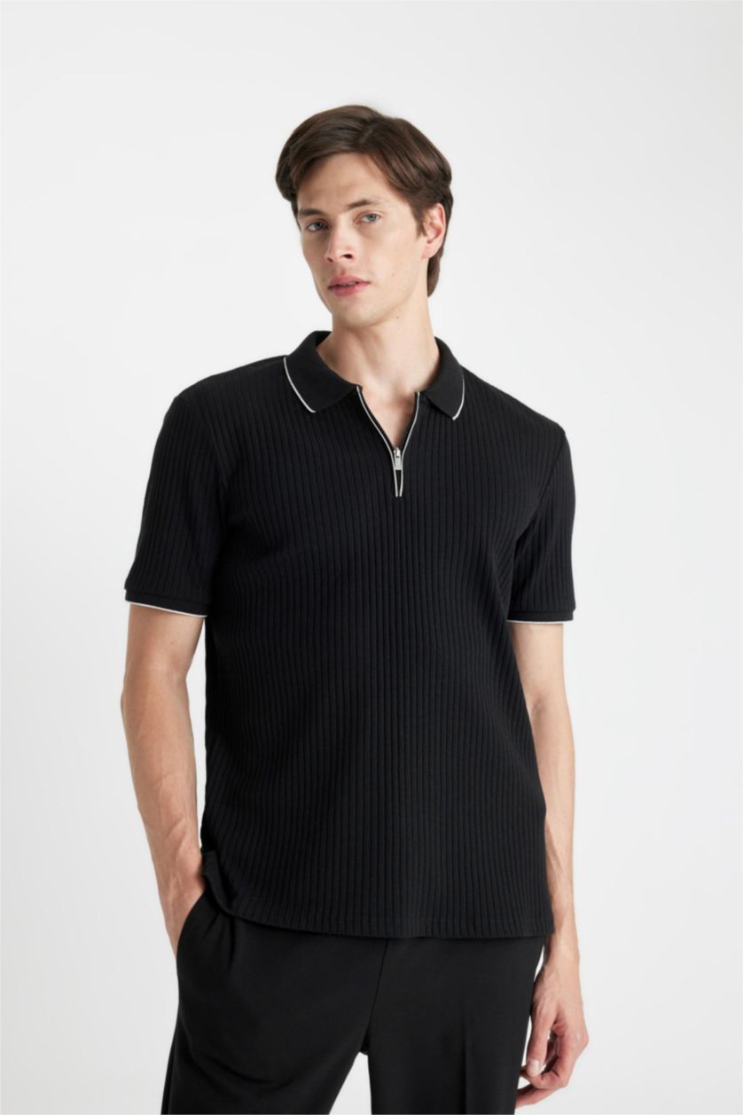 رجالي أسود Slim Fit Camisole Short Sleeve Polo T-Shirt