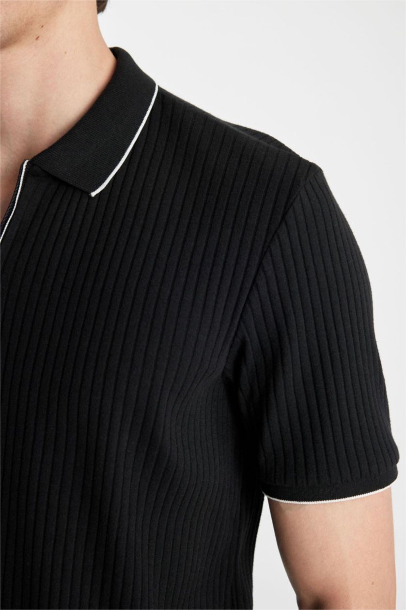 رجالي أسود Slim Fit Camisole Short Sleeve Polo T-Shirt