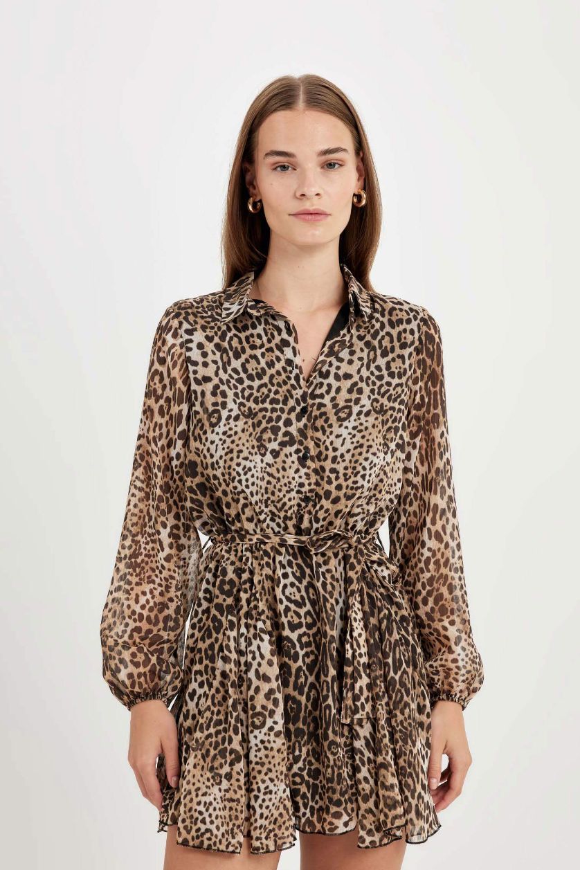 Женщины Черный Платье мини с леопардовым принтом