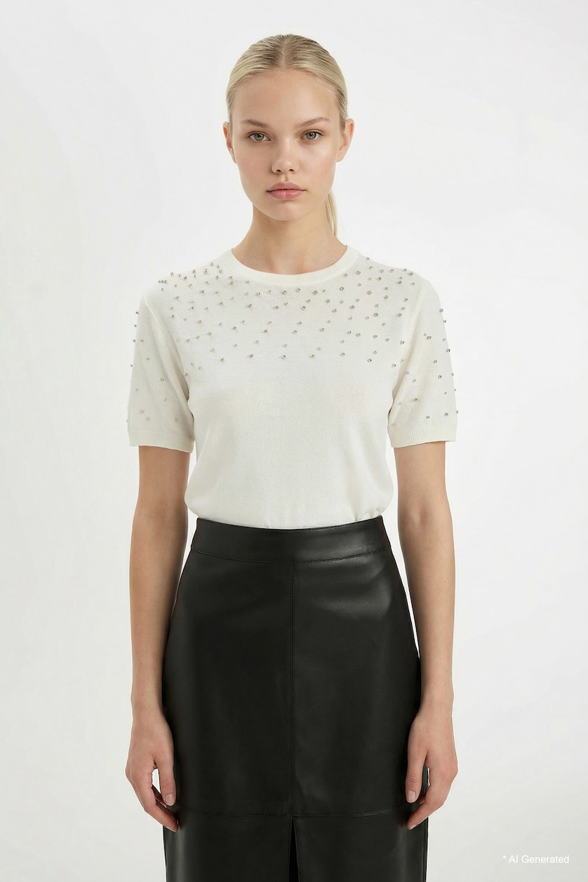 WOMAN Ecru Regular Fit Pullover