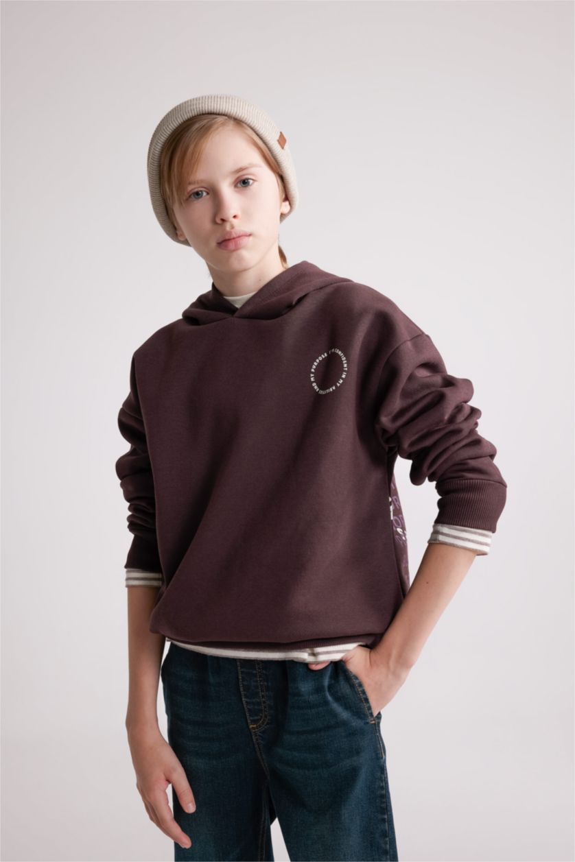 BOYS & TEENS Brown Boy Oversize Fit Hooded Sweatshirt