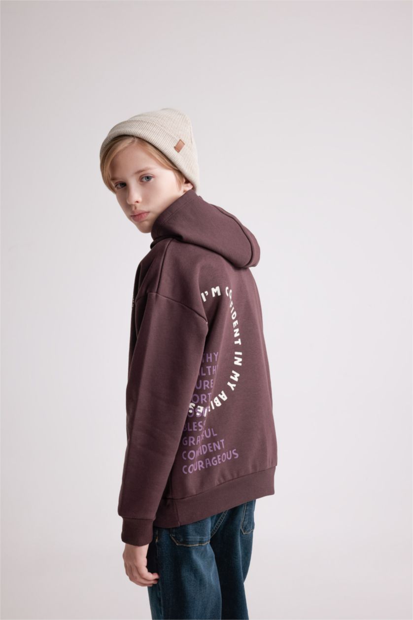 BOYS & TEENS Brown Boy Oversize Fit Hooded Sweatshirt